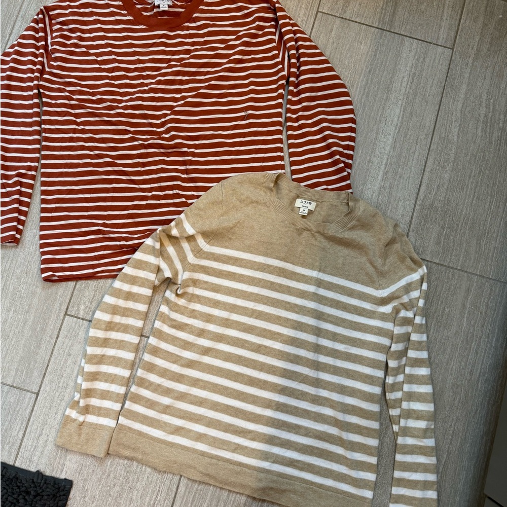 J. Crew Womens Long Sleeve Striped Tee / sweater - Red and Tan